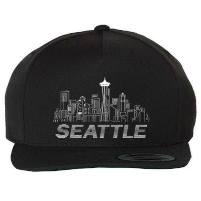Grunge Seattle Skyline Distressed Look Design Wool Snapback Cap