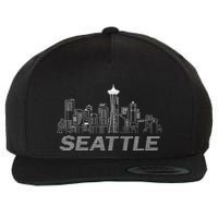 Grunge Seattle Skyline Distressed Look Design Wool Snapback Cap