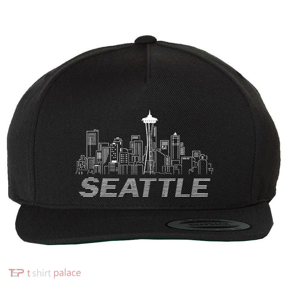 Grunge Seattle Skyline Distressed Look Design Wool Snapback Cap