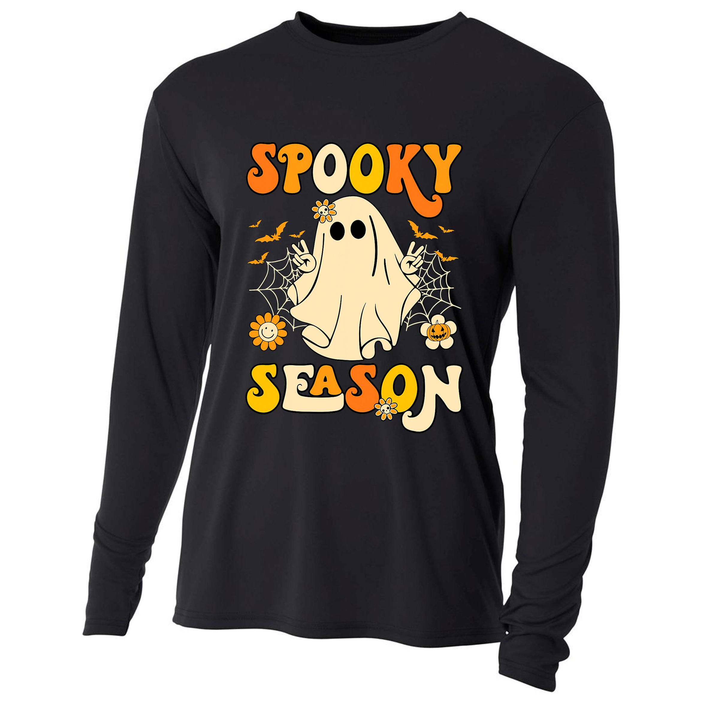Ghost Spooky Season Funny Halloween Cooling Performance Long Sleeve Crew