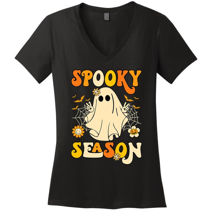 Ghost Spooky Season Funny Halloween Women's V-Neck T-Shirt