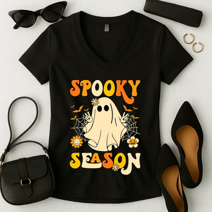 Ghost Spooky Season Funny Halloween Women's V-Neck T-Shirt