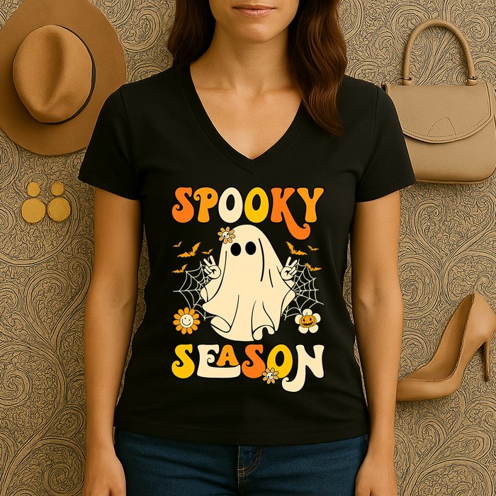 Ghost Spooky Season Funny Halloween Women's V-Neck T-Shirt