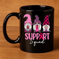 Gnomes Support Squad Breast Cancer Awareness Pink Ribbon 11oz C Handle Ceramic Mug