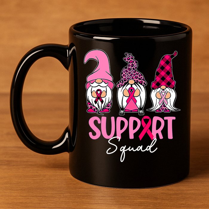 Gnomes Support Squad Breast Cancer Awareness Pink Ribbon 11oz C Handle Ceramic Mug