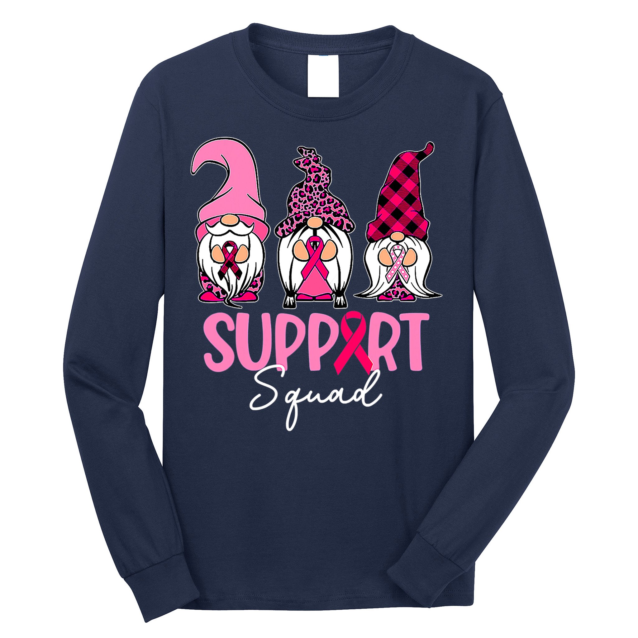 Gnomes Support Squad Breast Cancer Awareness Pink Ribbon Long Sleeve Shirt