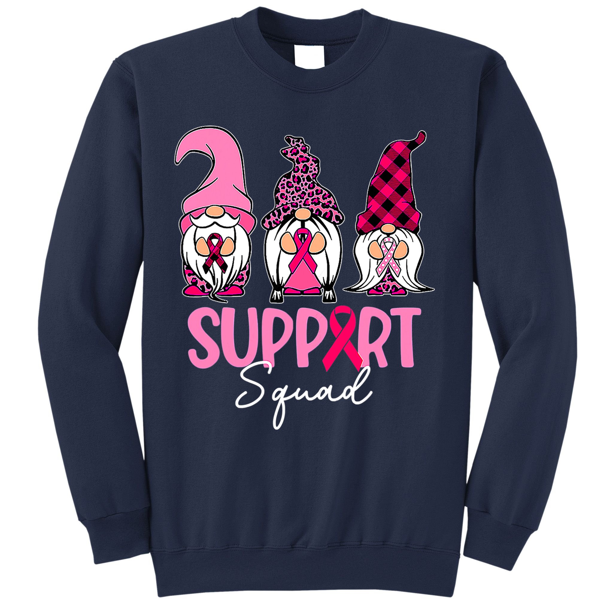 Gnomes Support Squad Breast Cancer Awareness Pink Ribbon Sweatshirt