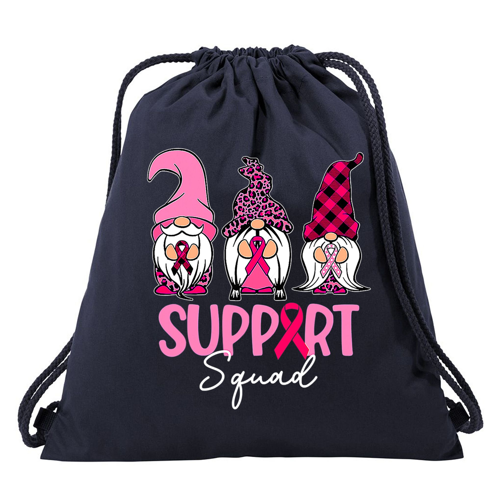 Gnomes Support Squad Breast Cancer Awareness Pink Ribbon Drawstring Bag