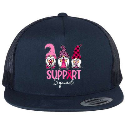 Gnomes Support Squad Breast Cancer Awareness Pink Ribbon Flat Bill Trucker Hat