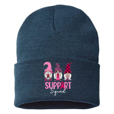 Gnomes Support Squad Breast Cancer Awareness Pink Ribbon Sustainable Knit Beanie