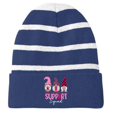 Gnomes Support Squad Breast Cancer Awareness Pink Ribbon Striped Beanie with Solid Band