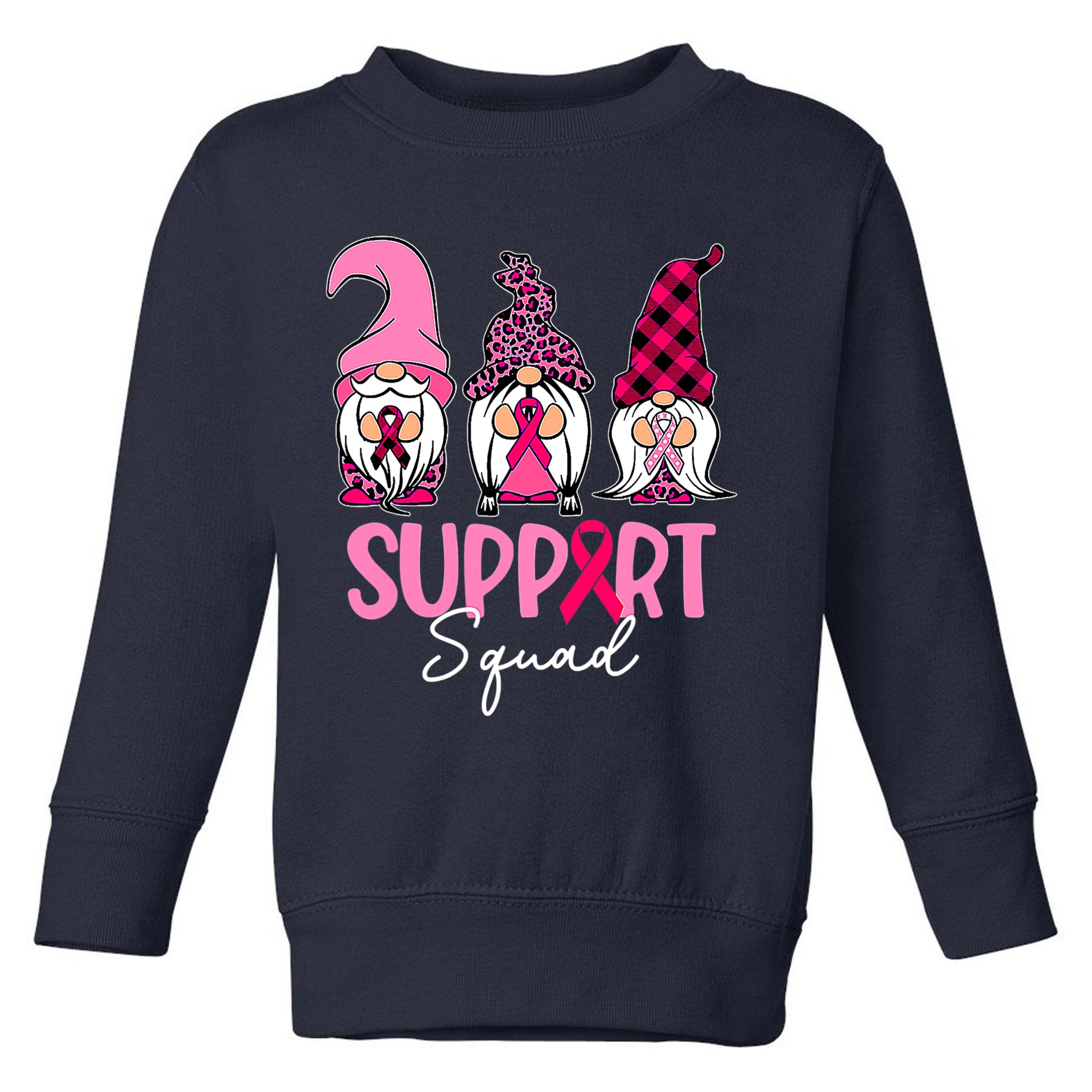 Gnomes Support Squad Breast Cancer Awareness Pink Ribbon Toddler Sweatshirt