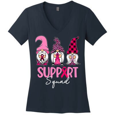 Gnomes Support Squad Breast Cancer Awareness Pink Ribbon Women's V-Neck T-Shirt