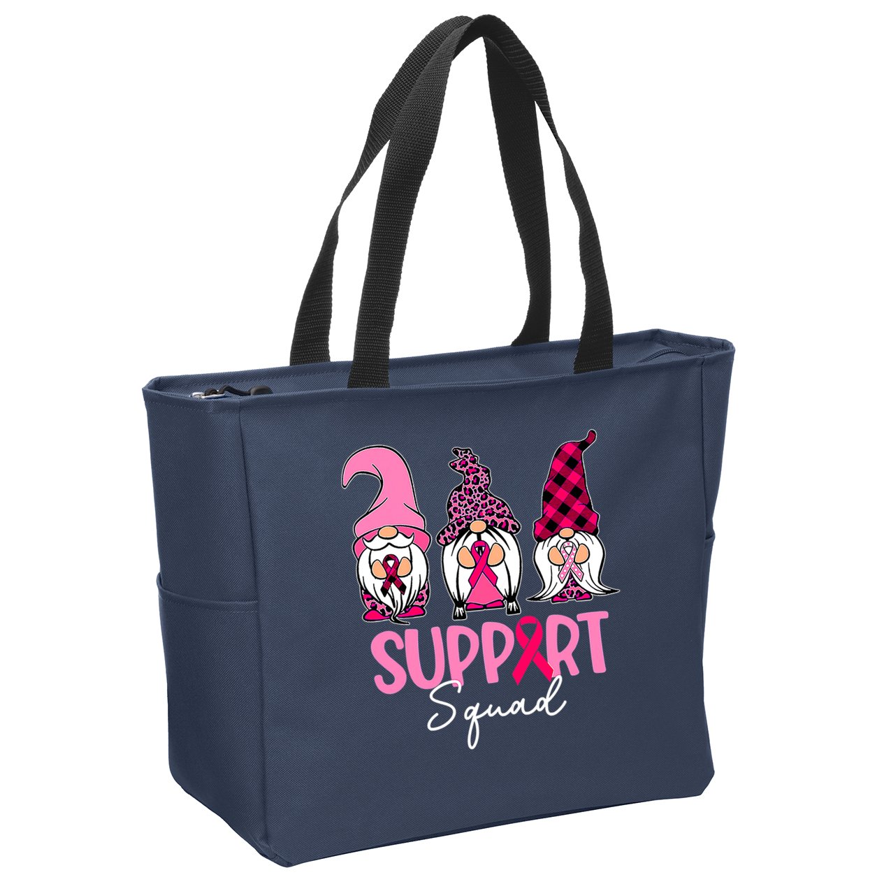 Gnomes Support Squad Breast Cancer Awareness Pink Ribbon Zip Tote Bag