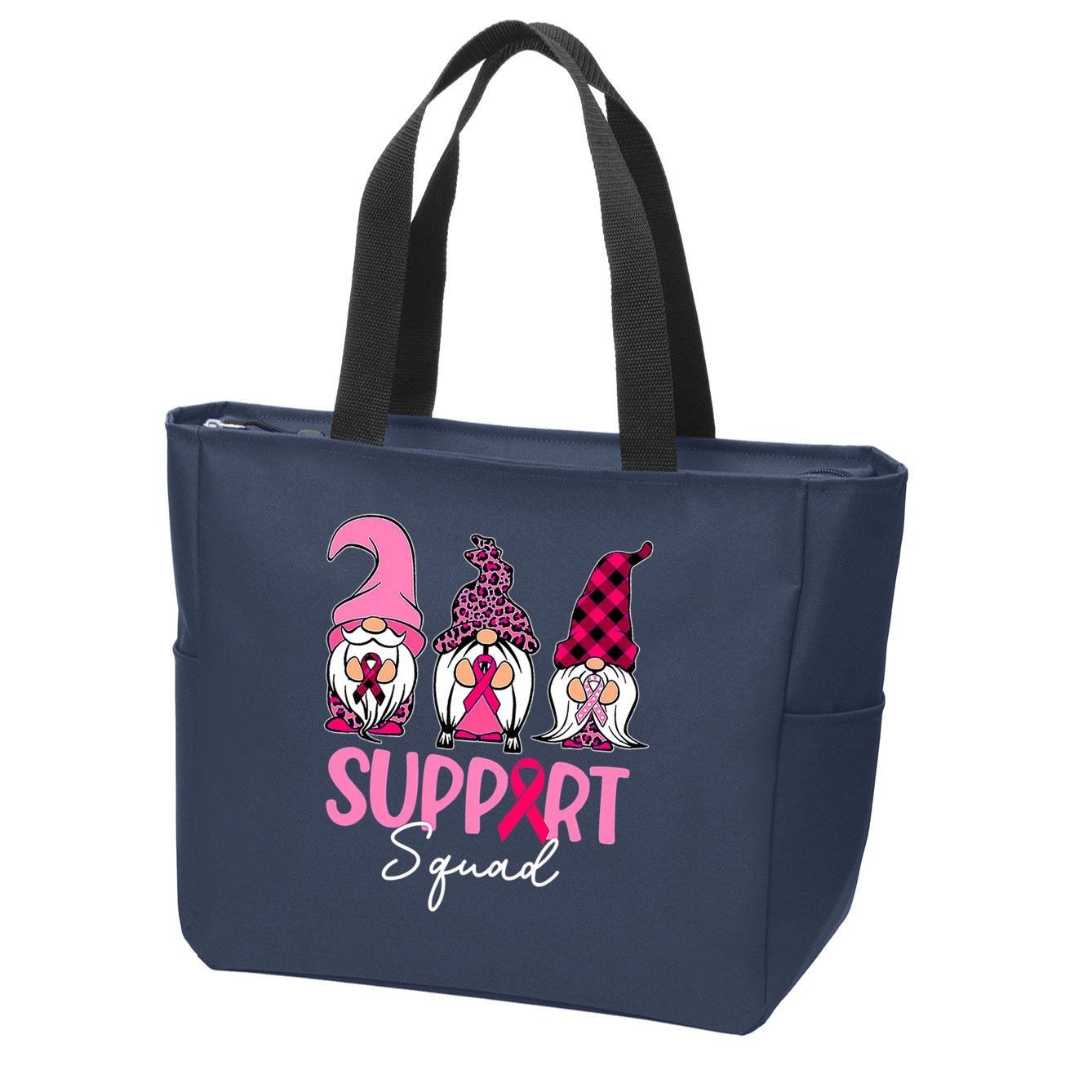 Gnomes Support Squad Breast Cancer Awareness Pink Ribbon Zip Tote Bag