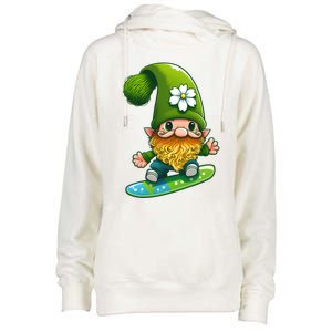 Gnome Surfing Skating St Patricks Day Cool Gift Womens Funnel Neck Pullover Hood