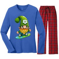 Gnome Surfing Skating St Patricks Day Cool Gift Women's Long Sleeve Flannel Pajama Set 