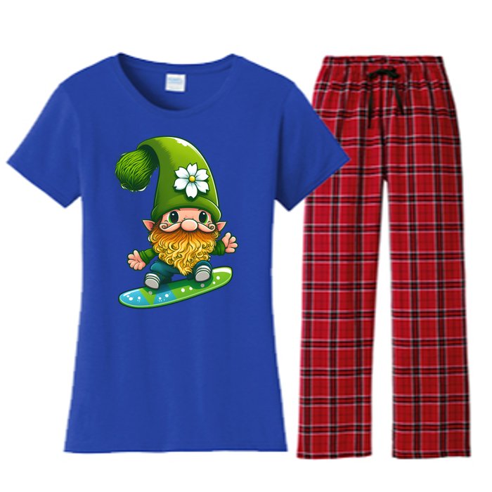 Gnome Surfing Skating St Patricks Day Cool Gift Women's Flannel Pajama Set