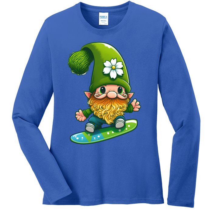 Gnome Surfing Skating St Patricks Day Cool Gift Ladies Long Sleeve Shirt