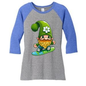 Gnome Surfing Skating St Patricks Day Cool Gift Women's Tri-Blend 3/4-Sleeve Raglan Shirt