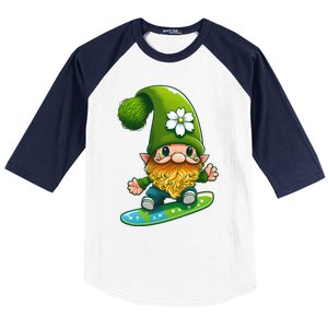 Gnome Surfing Skating St Patricks Day Cool Gift Baseball Sleeve Shirt