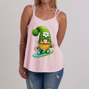 Gnome Surfing Skating St Patricks Day Cool Gift Women's Strappy Tank