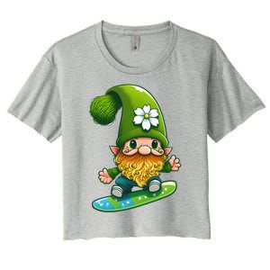 Gnome Surfing Skating St Patricks Day Cool Gift Women's Crop Top Tee