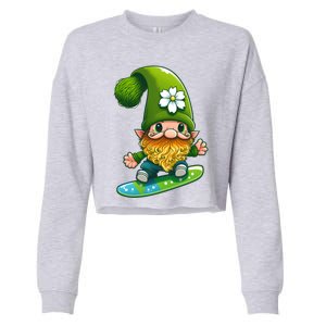 Gnome Surfing Skating St Patricks Day Cool Gift Cropped Pullover Crew