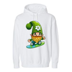 Gnome Surfing Skating St Patricks Day Cool Gift Garment-Dyed Fleece Hoodie