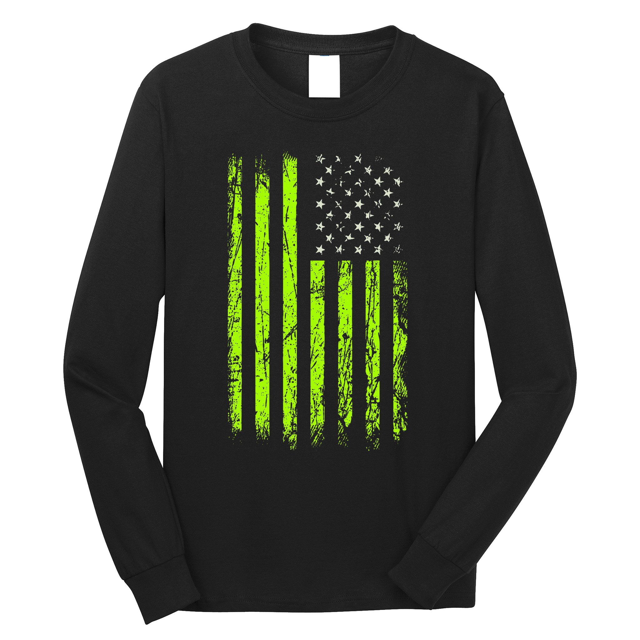 Green Stars & Stripes.American Usa Flag Green Color Graphic Long Sleeve Shirt