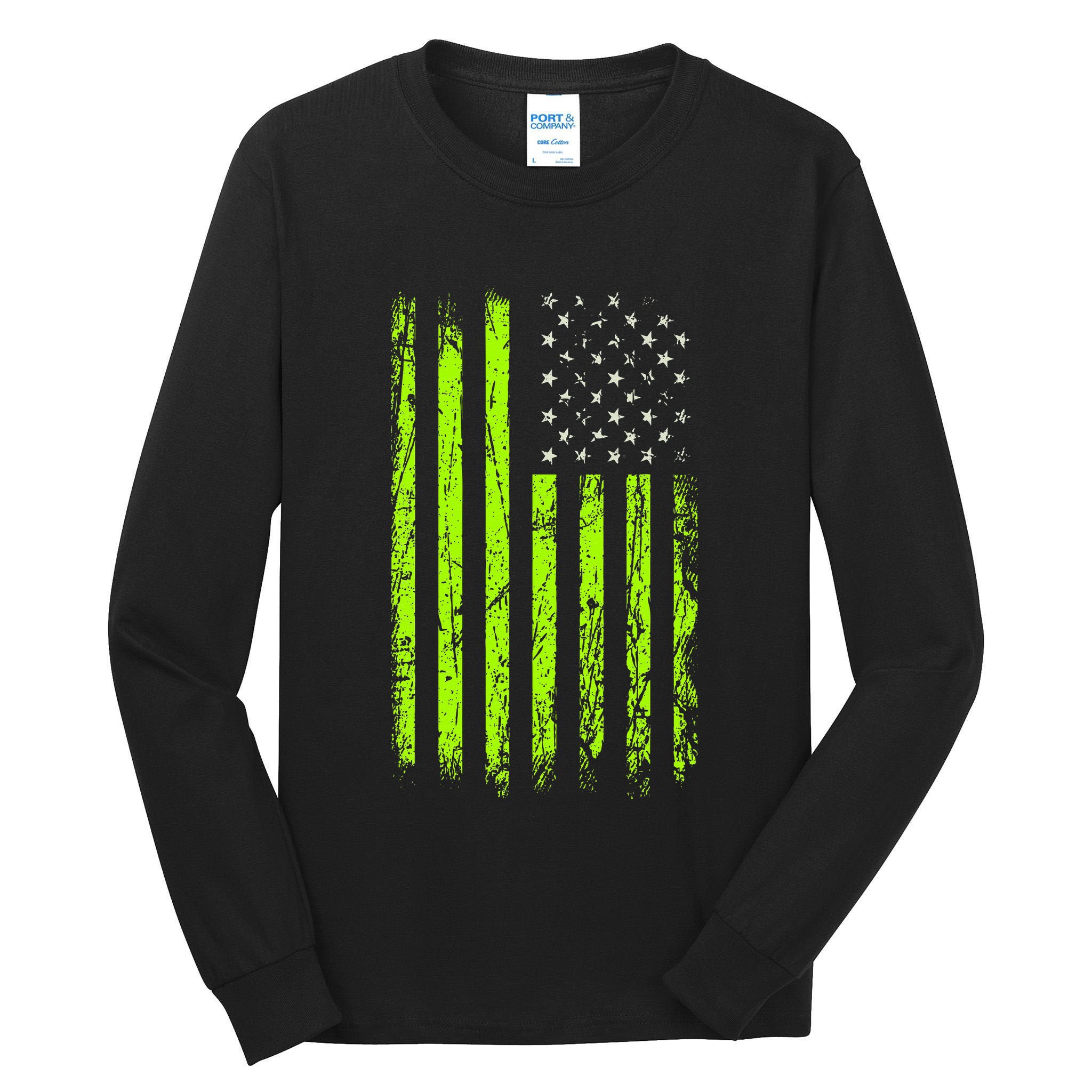 Green Stars & Stripes.American Usa Flag Green Color Graphic Tall Long Sleeve T-Shirt
