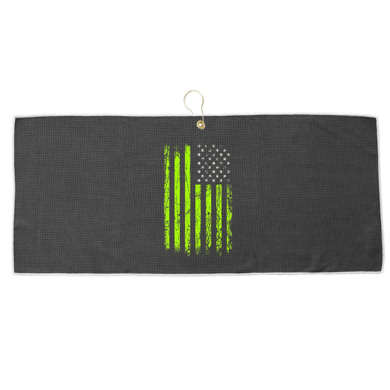 Green Stars & Stripes.American Usa Flag Green Color Graphic Large Microfiber Waffle Golf Towel