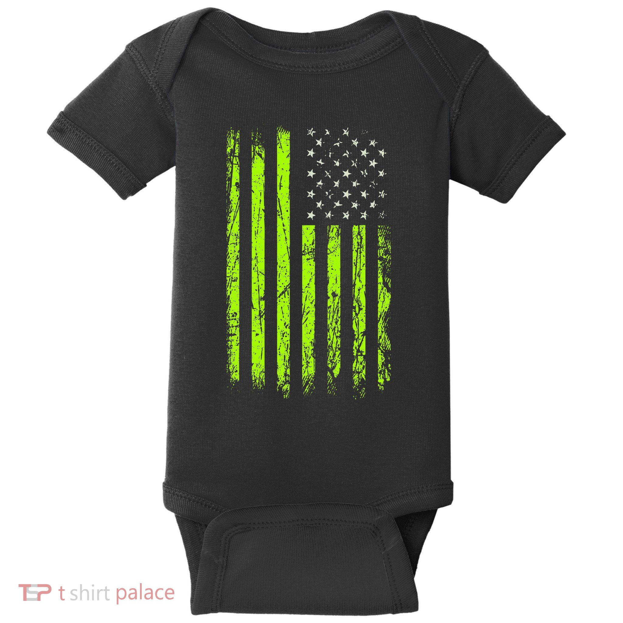 Green Stars & Stripes.American Usa Flag Green Color Graphic Baby Bodysuit