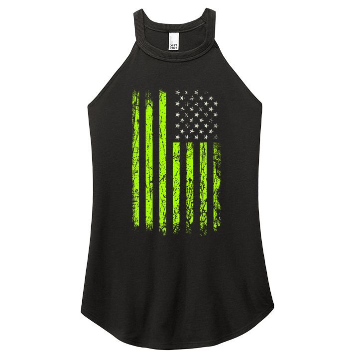 Green Stars & Stripes.American Usa Flag Green Color Graphic Women's Perfect Tri Rocker Tank