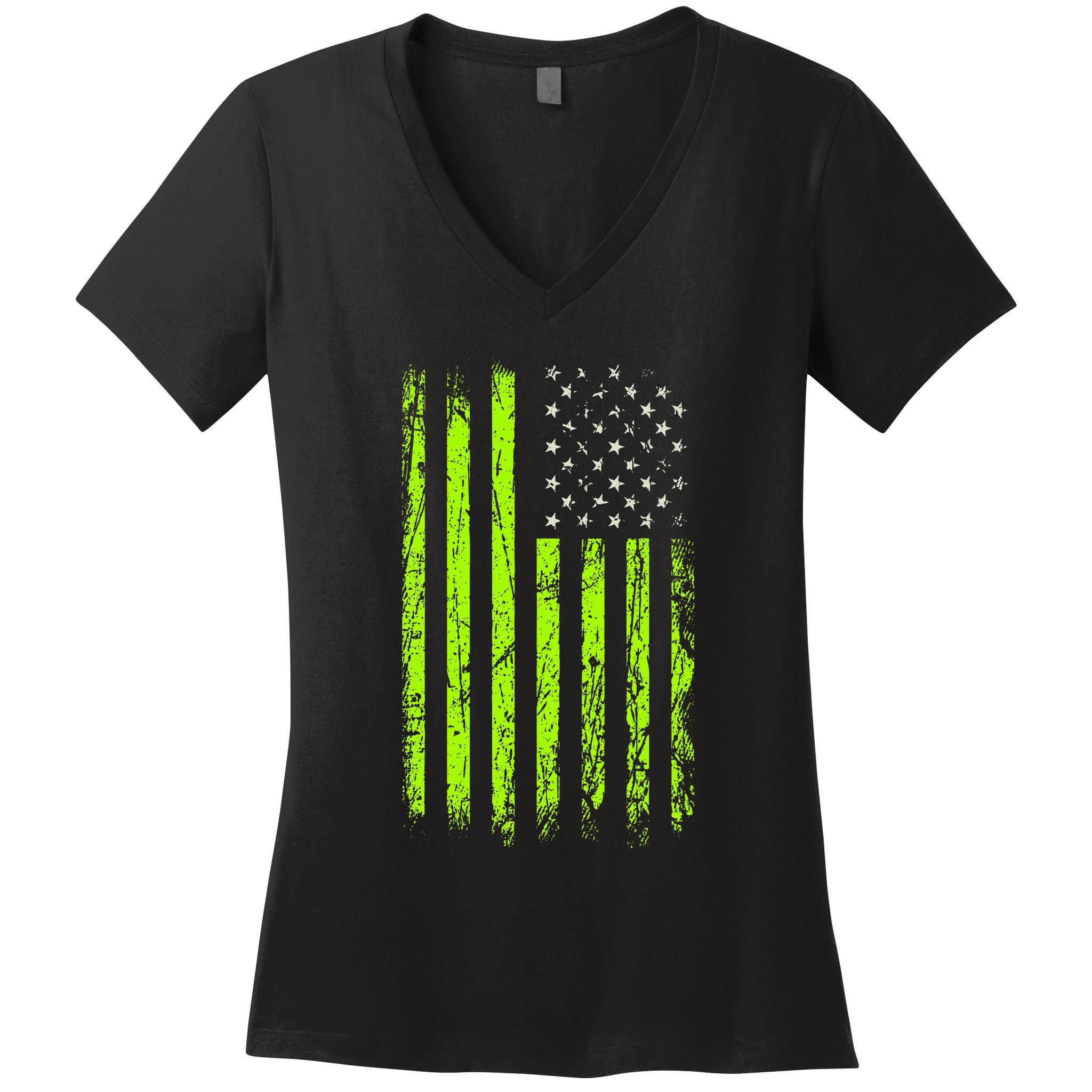 Green Stars & Stripes.American Usa Flag Green Color Graphic Women's V-Neck T-Shirt