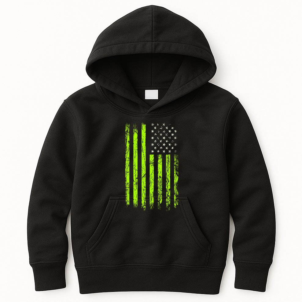 Green Stars & Stripes.American Usa Flag Green Color Graphic Kids Hoodie
