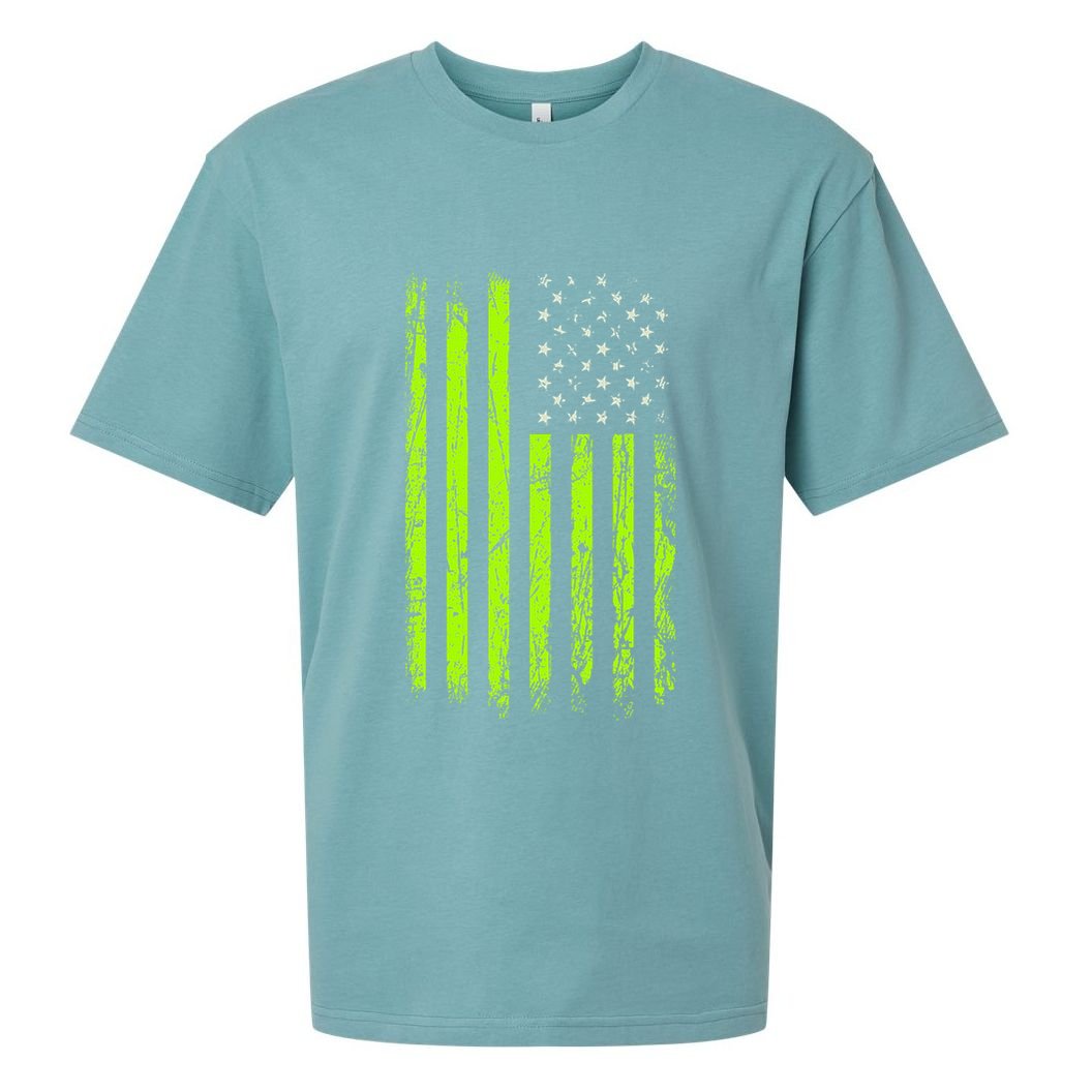 Green Stars & Stripes.American Usa Flag Green Color Graphic Sueded Cloud Jersey T-Shirt