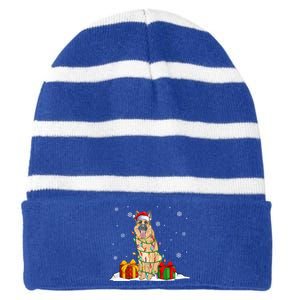 Ger Shepherd Santa Christmas Tree Lights Xmas Pajama Dogs Gift Striped Beanie with Solid Band