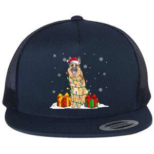 Ger Shepherd Santa Christmas Tree Lights Xmas Pajama Dogs Gift Flat Bill Trucker Hat