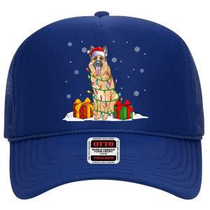 Ger Shepherd Santa Christmas Tree Lights Xmas Pajama Dogs Gift High Crown Mesh Back Trucker Hat