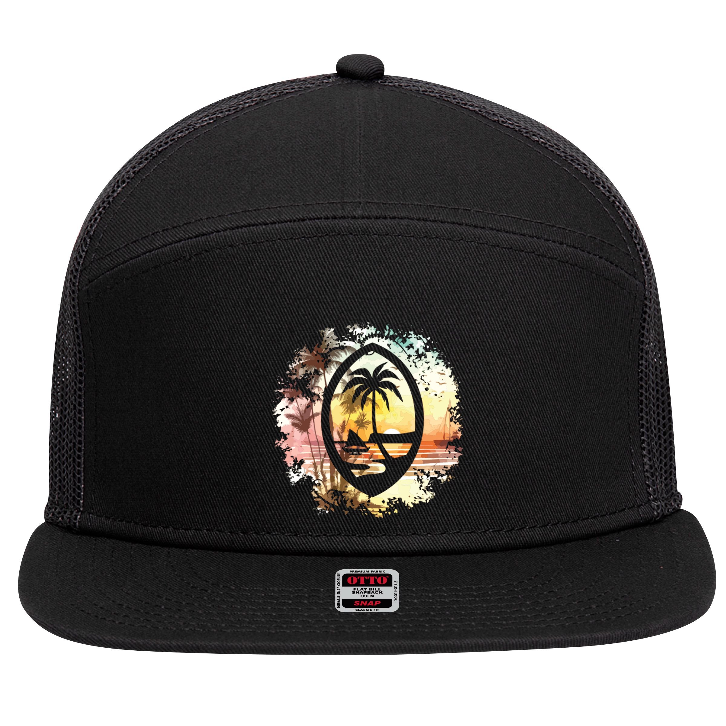 Guam Seal Sunrise Women 7 Panel Mesh Trucker Snapback Hat