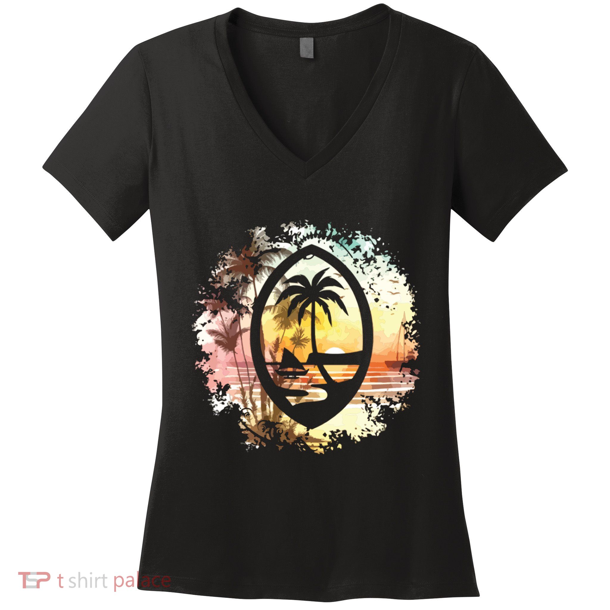 Guam Seal Sunrise Women Women's V-Neck T-Shirt