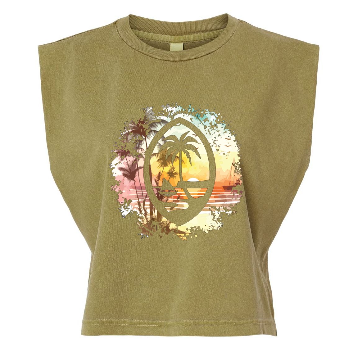 Guam Seal Sunrise Women Garment-Dyed Women's Muscle Tee