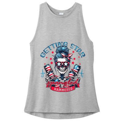 Getting Star Spangled Hammered Skeleton Ladies PosiCharge Tri-Blend Wicking Tank