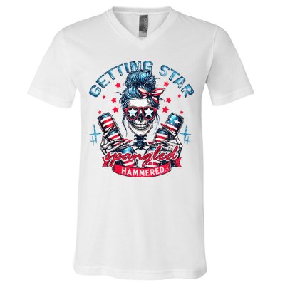 Getting Star Spangled Hammered Skeleton V-Neck T-Shirt