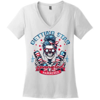 Getting Star Spangled Hammered Skeleton Women's V-Neck T-Shirt