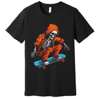 Ghost Skeleton Skater Cap Skateboard Halloween Skull Premium T-Shirt