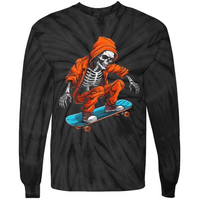 Ghost Skeleton Skater Cap Skateboard Halloween Skull Tie-Dye Long Sleeve Shirt