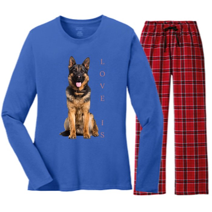 German Shepherd Shepard Dog Mom Dad Love Pet Puppy Women's Long Sleeve Flannel Pajama Set 