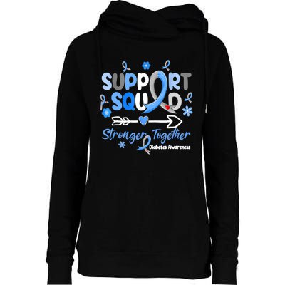 Groovy Support Squad Blue Ribbon Diabetes Awareness Womens Funnel Neck Pullover Hood